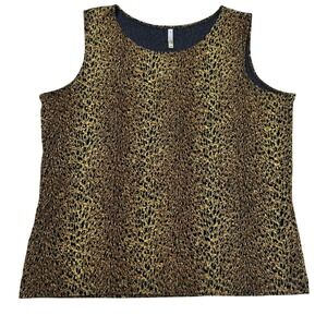 White Stag Womens VTG XL Leopard Print Sleeveless Tank Top Metallic Sheer Slinky